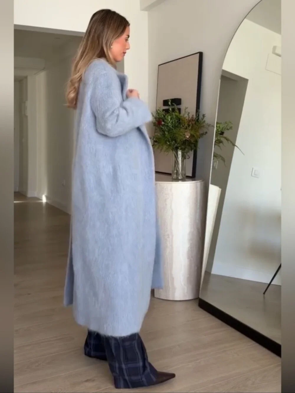 ZARA STRAIGHT COAT WITH MANTECO WOOL Size M Blue